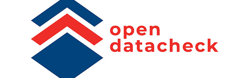 Logo von open datacheck. Blaue und rote Rauten übereinander angeordet, daneben open datacheck in roter Schrift