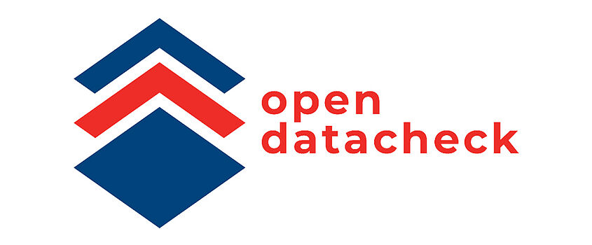 Logo von open datacheck. Blaue und rote Rauten übereinander angeordet, daneben open datacheck in roter Schrift
