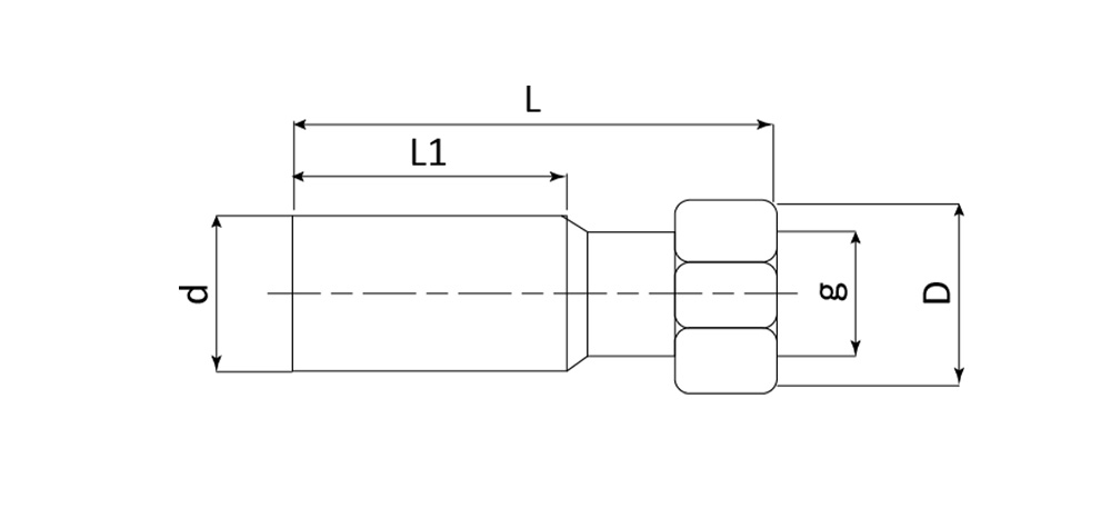 Technische Zeichnung UNIDELTA Gerader Anschluss IG, HDPE PE100RC/SDR11, S5 Gas mit drehbarer Mutter (Flachdichtung)