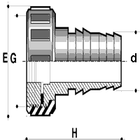 Technische Zeichnung PVC-U Druckschlauchtülle mit Überwurfmutter