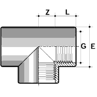 Technische Zeichnung PVC-U T-Stück 90° IG-IG-IG