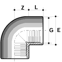 Technische Zeichnung PVC-U Winkel 90° IG-IG