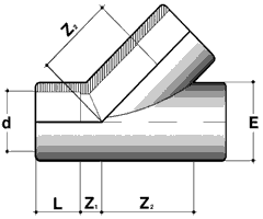 Technische Zeichnung PVC-U T-Stück 45°