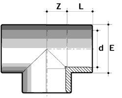 Technische Zeichnung PVC-U T-Stück