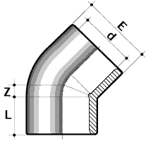 Technische Zeichnung PVC-U Winkel 45°