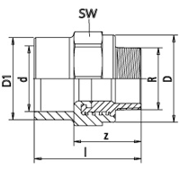 Übergangsmuffe PVC Rotguss AG - Technische Zeichnung