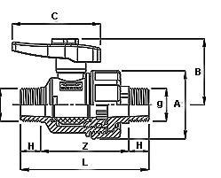 Technische Zeichnung PP Kugelhahn mit Außengewinde